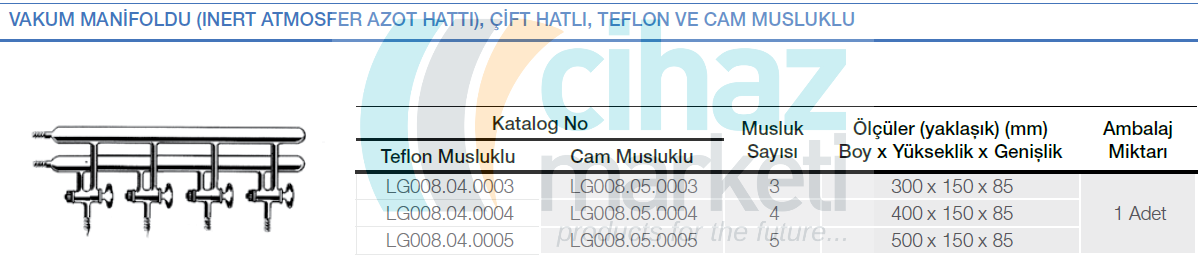 Vakum Manifoldu (Inert atmosfer azot hattı), Çift hatlı, Teflon ve Cam musluklu